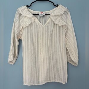 Anthropologie Hester And Orchard Shirt Top Size Medium Boho Crotchet Gold Detail